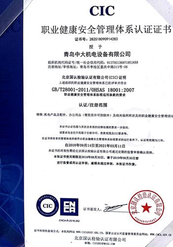 職業(yè)管理安全管理體系認(rèn)證證書(shū)